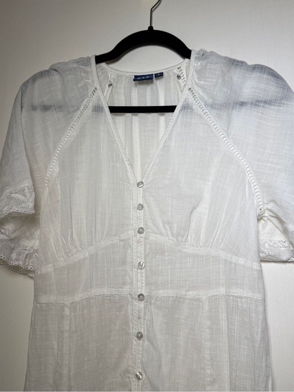 Gap White V-Neck Button-Front Women's Maxi Dress Small Short Sleeve